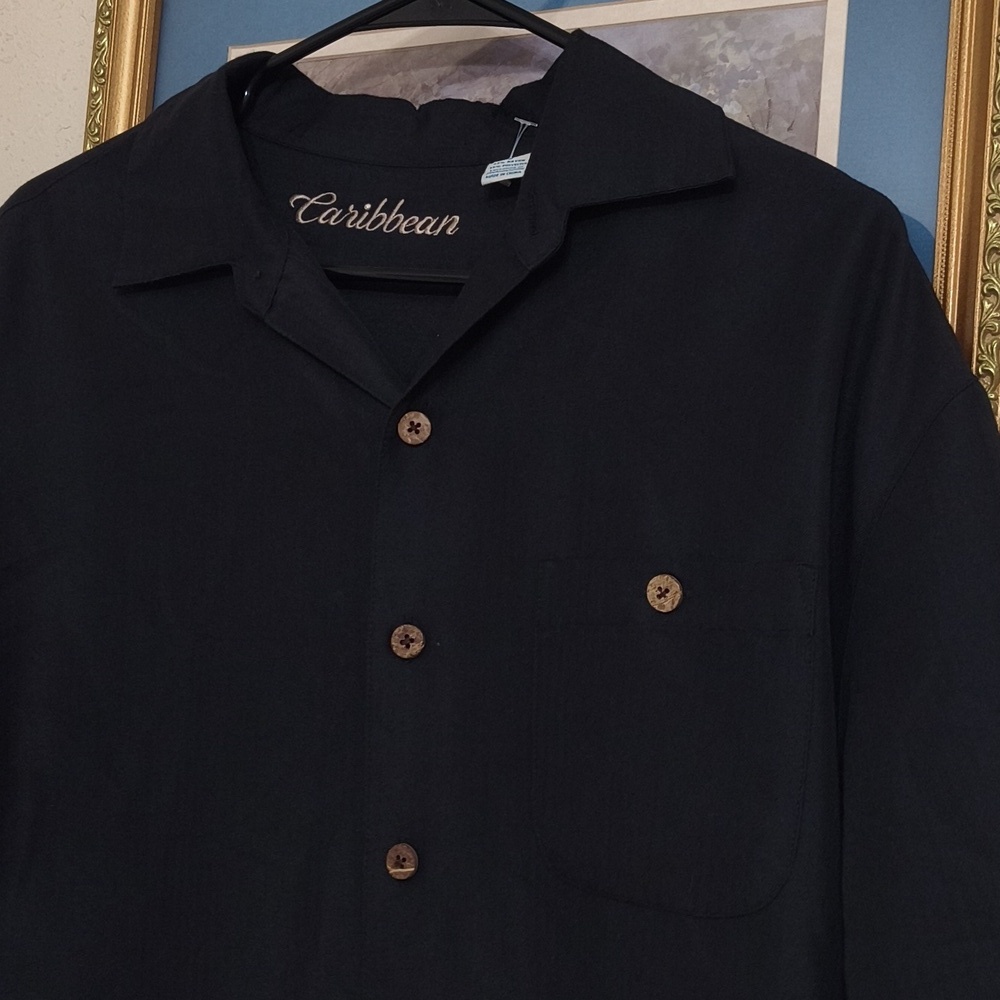 Caribbean Black Shirt Embroidered Mountains Beer Design Coastal Men's Large - Picture 5 of 9